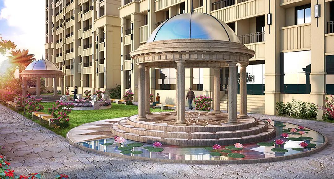 Domed clubhouse plaza at Swaminarayan City